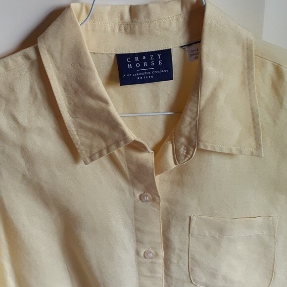 Crazy Horse by Liz Claiborne yellow linen button-down sleeveless top m p shirt - Picture 1 of 5